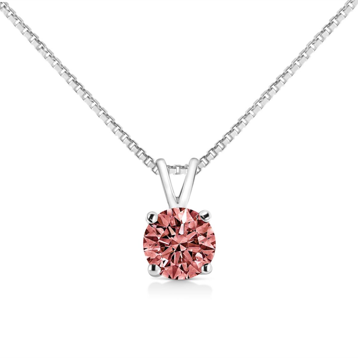 Lab Created 14K White Gold 1/2 Cttw Lab Grown Pink Diamond 4 Prong Solitaire Pendant Necklace -