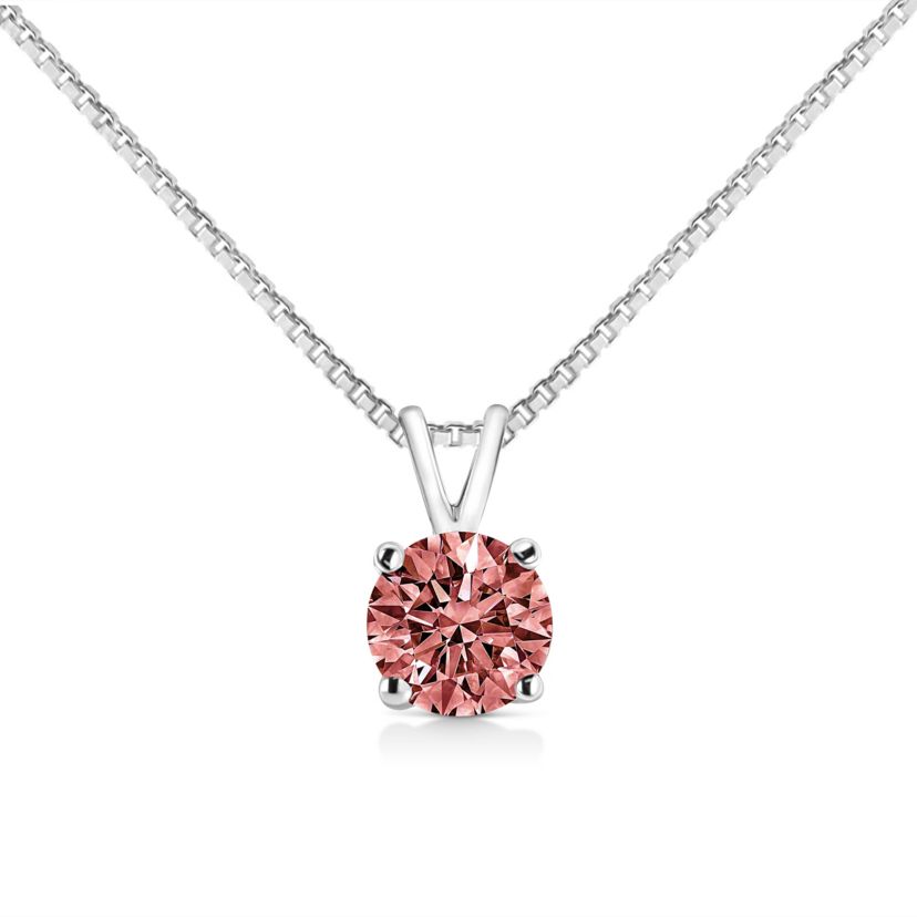 Lab Created 14K White Gold 1/2 Cttw Lab Grown Pink Diamond 4 Prong Solitaire Pendant Necklace -