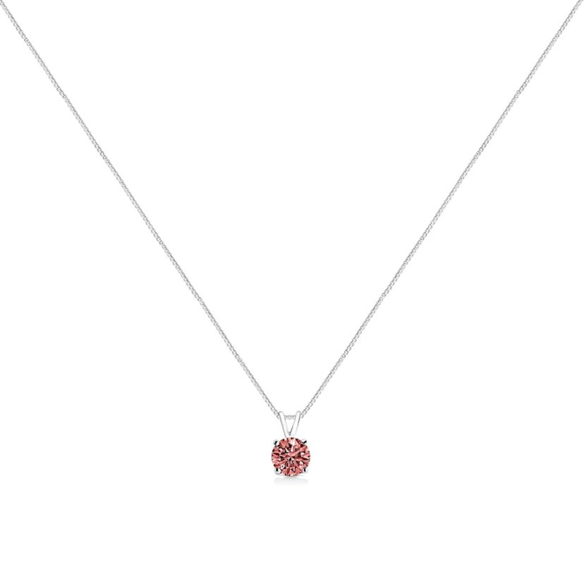 Lab Created 14K White Gold 1/2 Cttw Lab Grown Pink Diamond 4 Prong Solitaire Pendant Necklace -