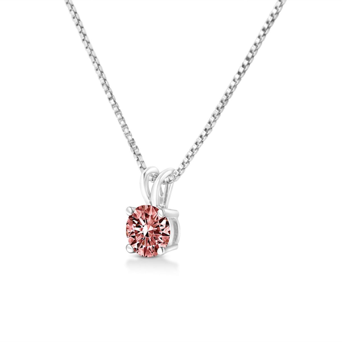 Lab Created 14K White Gold 1/2 Cttw Lab Grown Pink Diamond 4 Prong Solitaire Pendant Necklace -