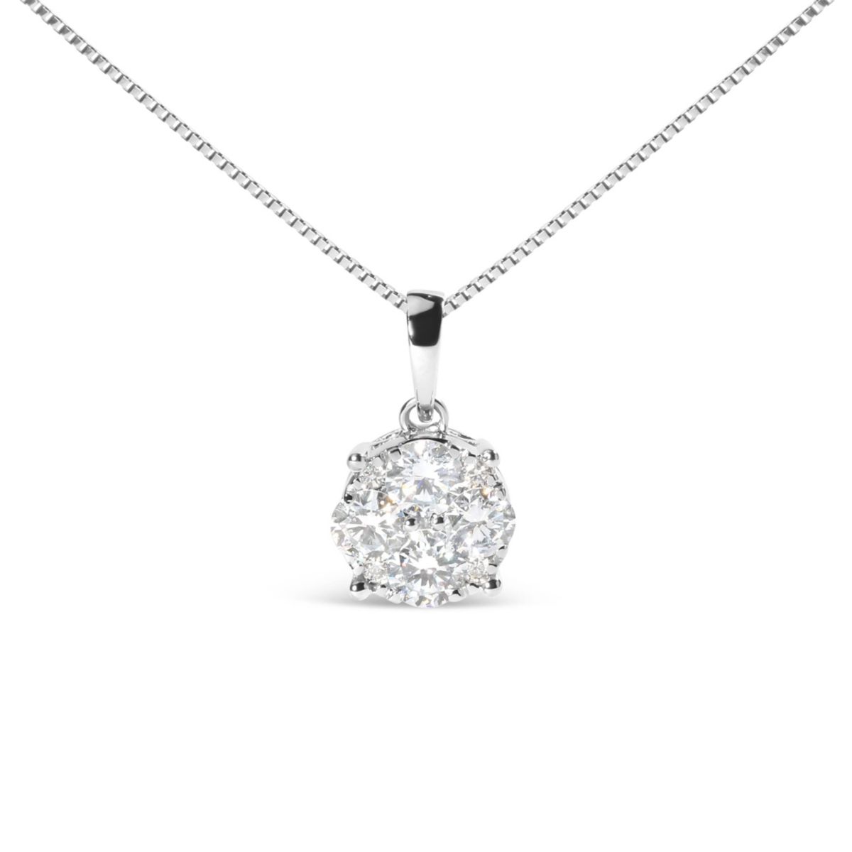 Lab Created 14k White 1.00 Cttw Lab Grown Diamond Cluster Pendant 18" Necklace