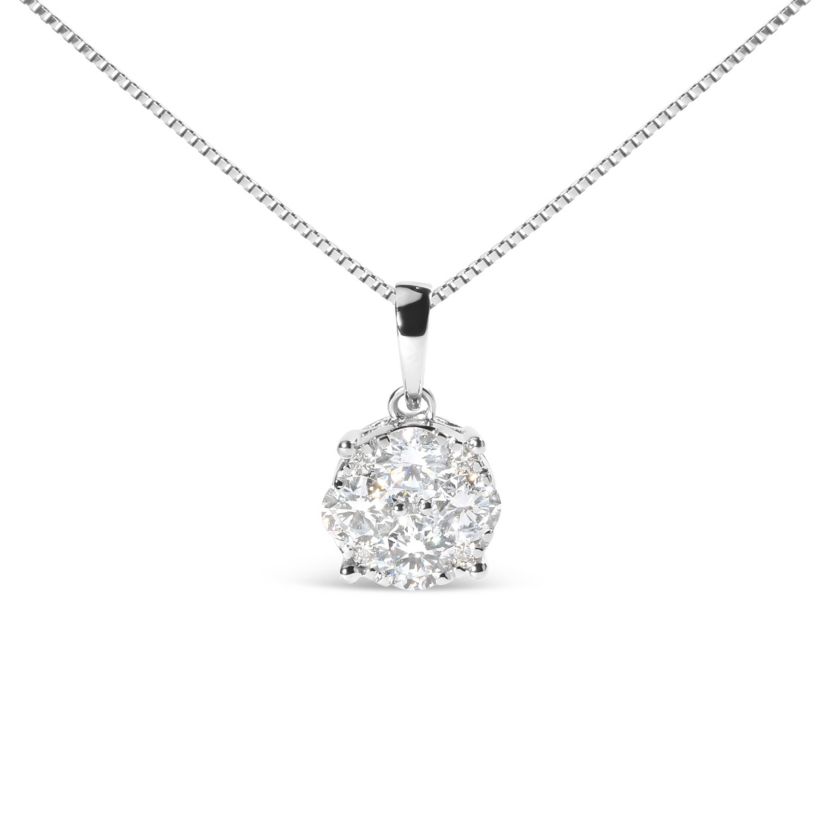 Lab Created 14k White 1.00 Cttw Lab Grown Diamond Cluster Pendant 18" Necklace