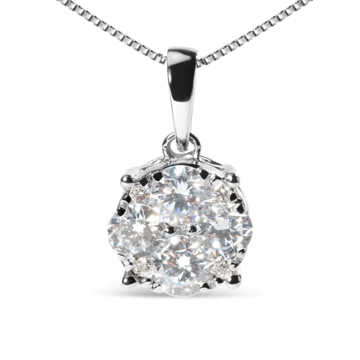 Lab Created 14k White 1.00 Cttw Lab Grown Diamond Cluster Pendant 18" Necklace