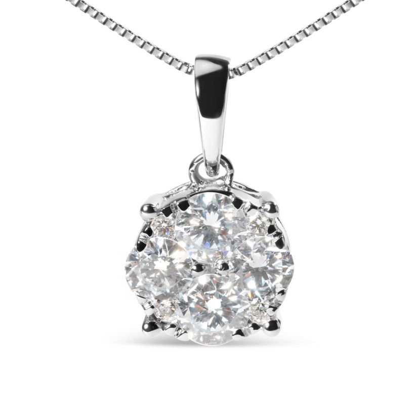 Lab Created 14k White 1.00 Cttw Lab Grown Diamond Cluster Pendant 18" Necklace