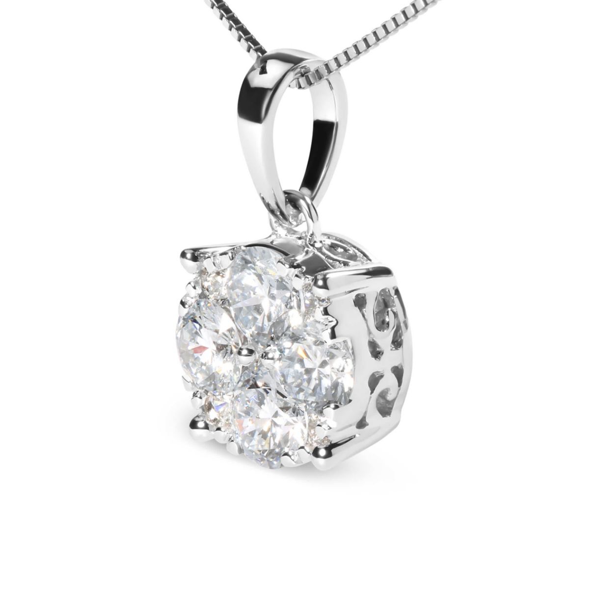Lab Created 14k White 1.00 Cttw Lab Grown Diamond Cluster Pendant 18" Necklace