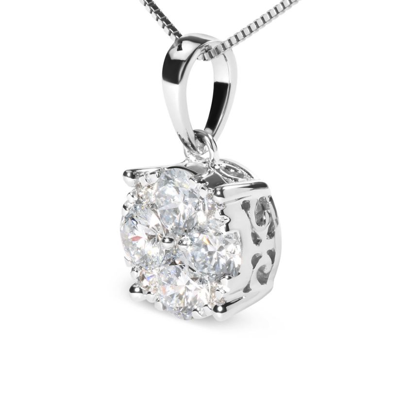 Lab Created 14k White 1.00 Cttw Lab Grown Diamond Cluster Pendant 18" Necklace