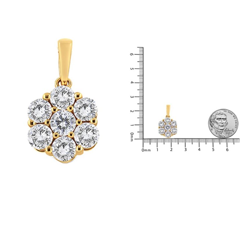 14K Yellow Gold 2.00 Cttw Brilliant Diamond 7 Stone Flower Cluster Pendant Necklace