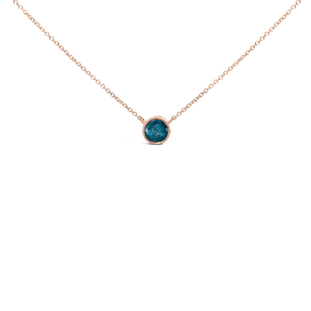 14K Rose Gold 2.0 Cttw Bezel Set Blue Diamond Solitaire Pendant Necklace