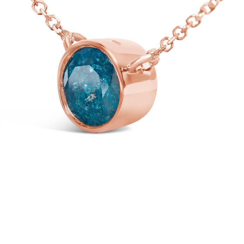 14K Rose Gold 2.0 Cttw Bezel Set Blue Diamond Solitaire Pendant Necklace