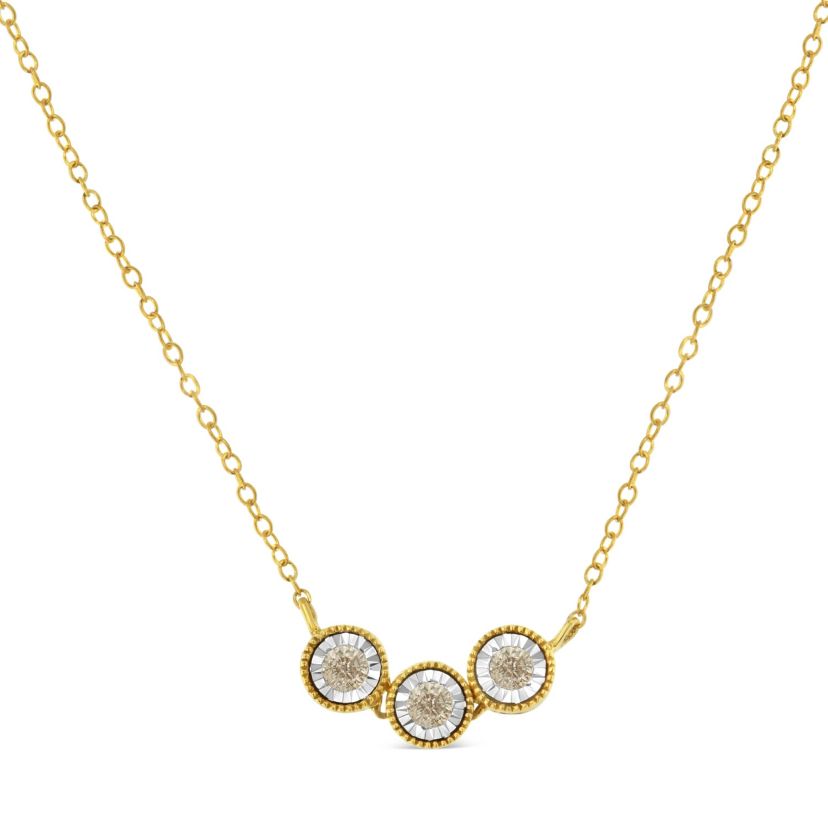 Two-Toned Sterling-Silver Champagne Diamond 3 Stone Necklace