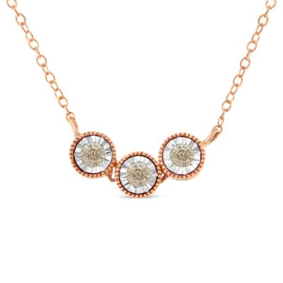 Haus of Brilliance 10K Gold Plated Silver 1/4 Cttw Champagne Diamond Triple Circle 18" Necklace, 18 in