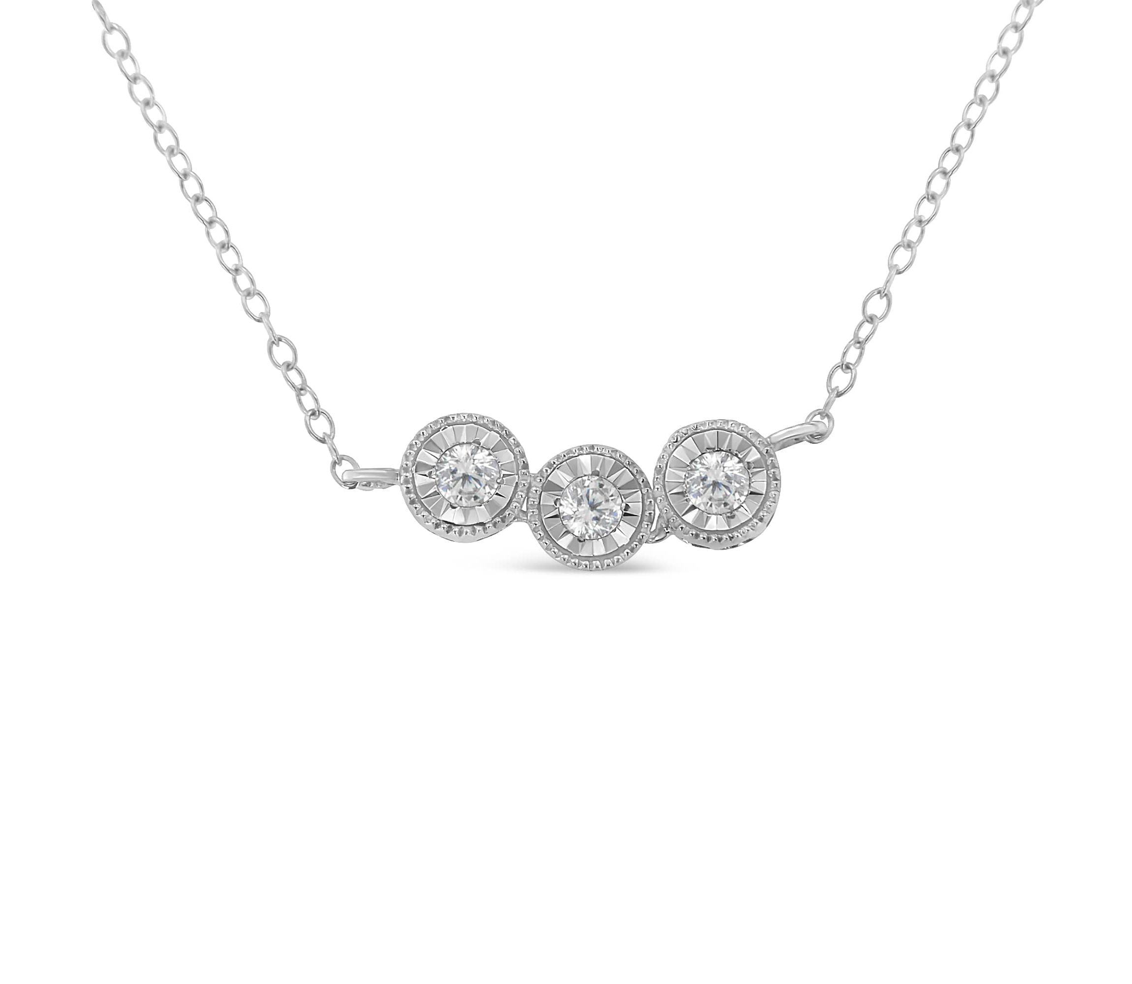 Sterling Silver Round Diamond Pendant Necklace