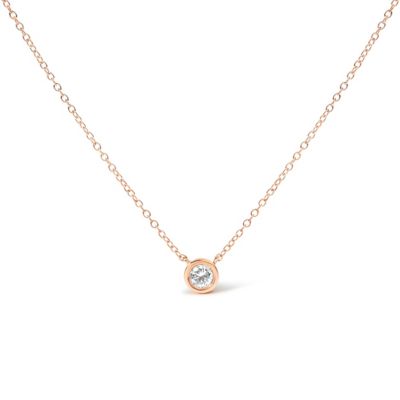 Haus of Brilliance 14K Rose Gold Plated Sterling Silver Bezel- Diamond Solitaire Pendant Necklace, 18 in