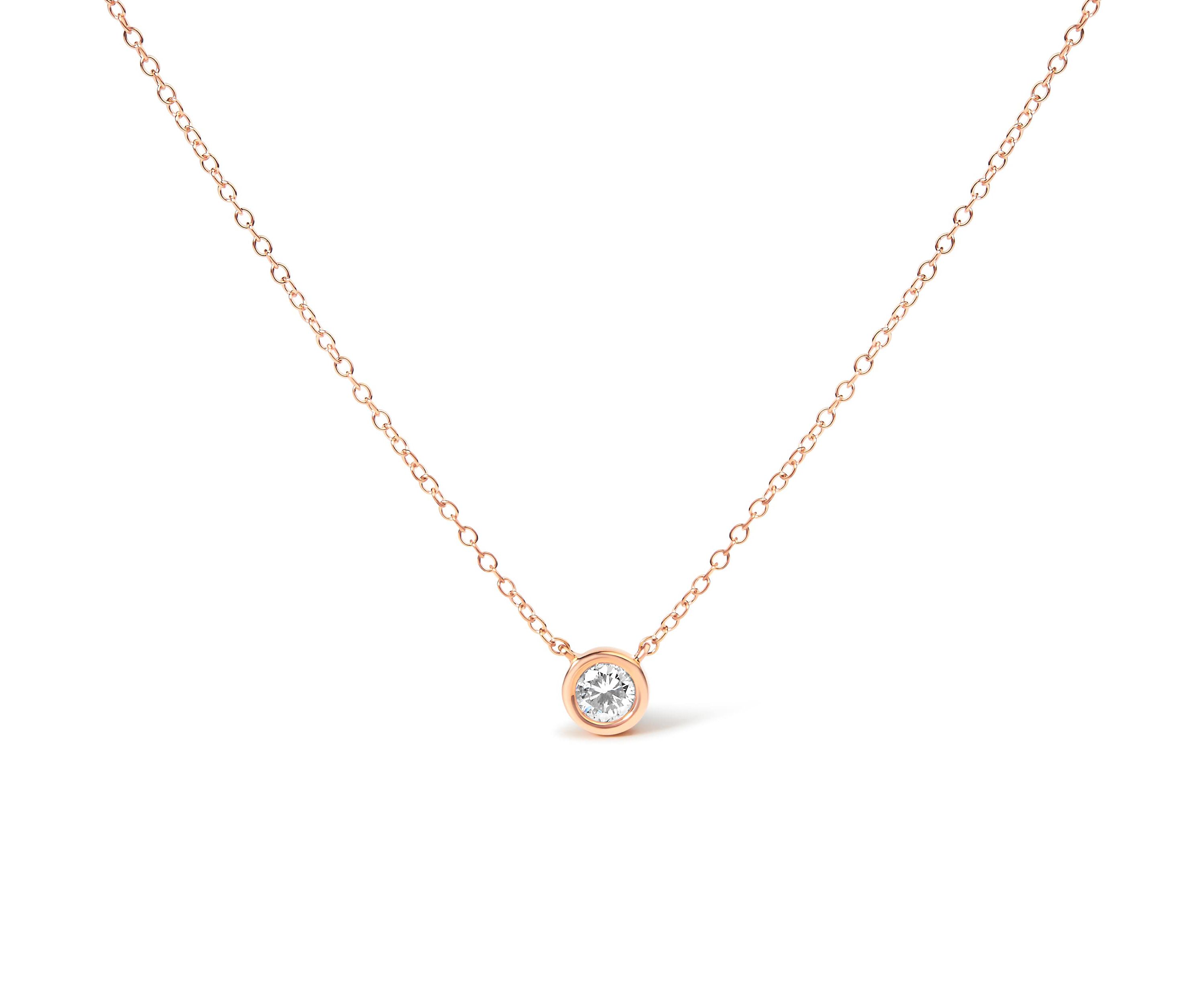 14K Rose Gold Plated Sterling Silver Bezel- Diamond Solitaire Pendant Necklace