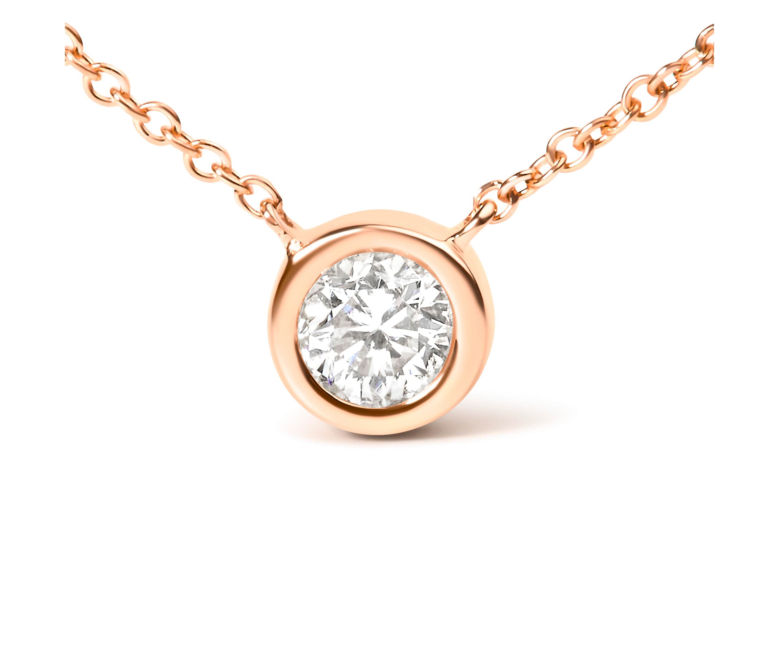 14K Rose Gold Plated Sterling Silver Bezel- Diamond Solitaire Pendant Necklace
