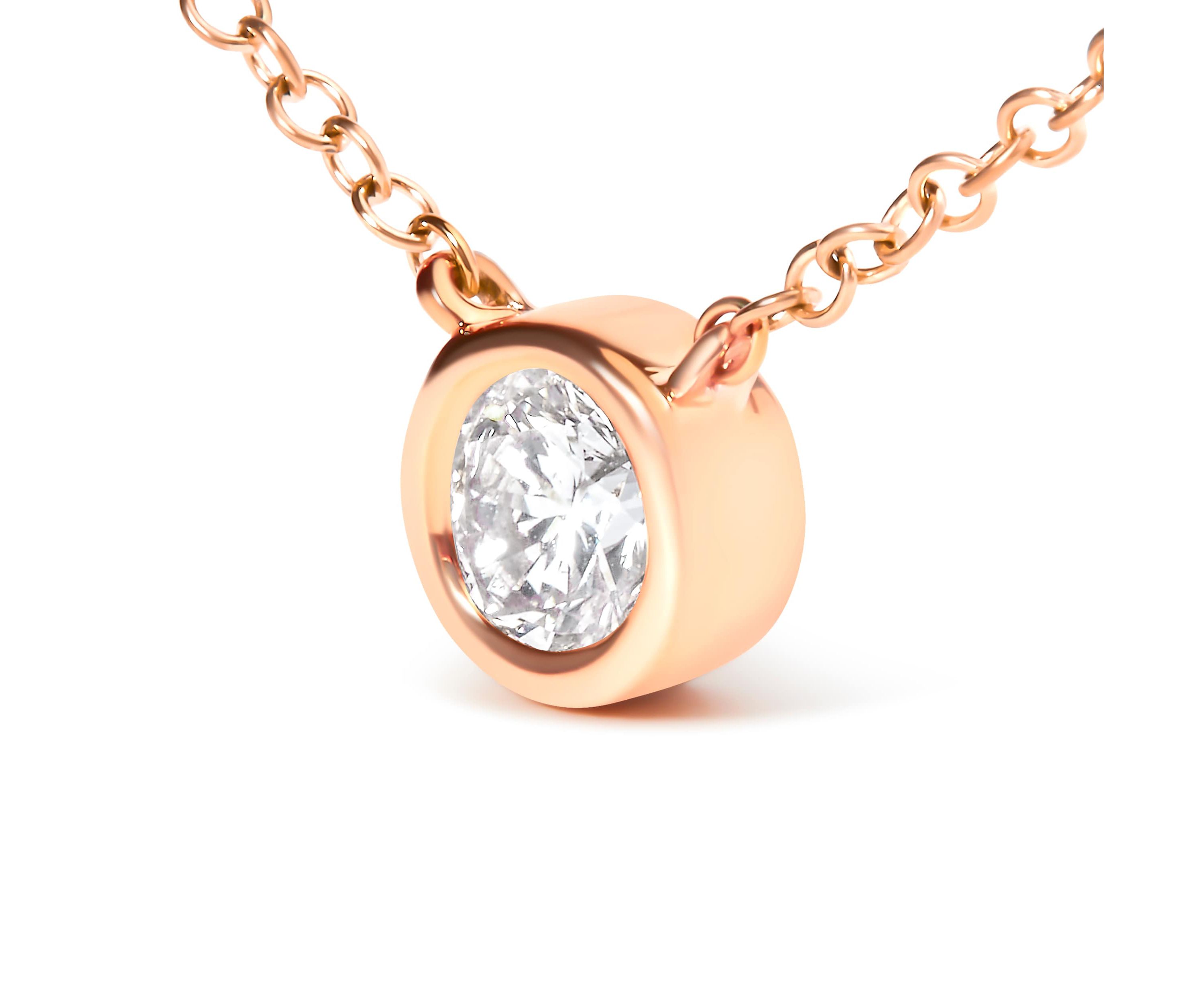 14K Rose Gold Plated Sterling Silver Bezel- Diamond Solitaire Pendant Necklace