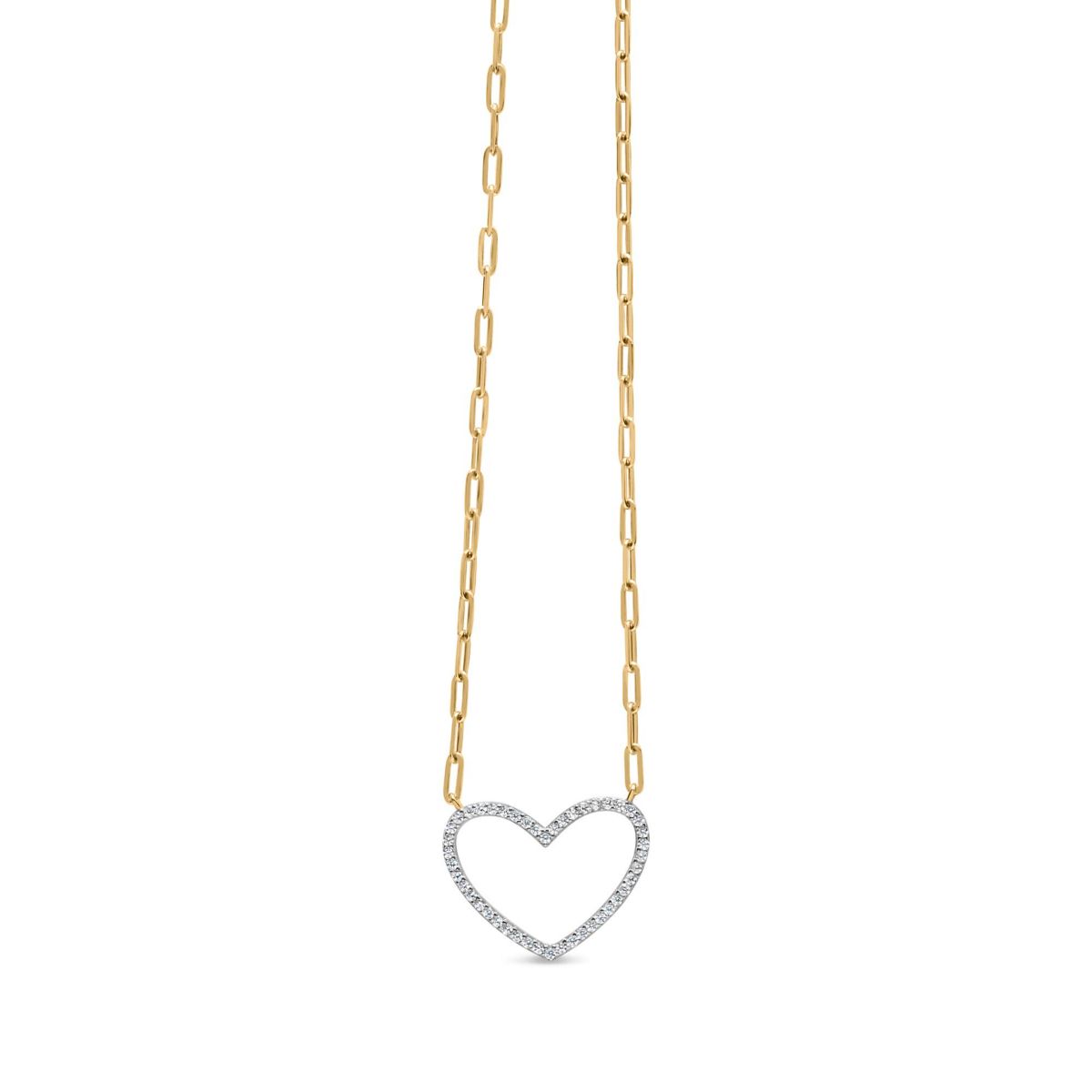 14K Yellow Gold Plated Silver 1/4 Cttw Diamond Heart with Paperclip Chain Necklace