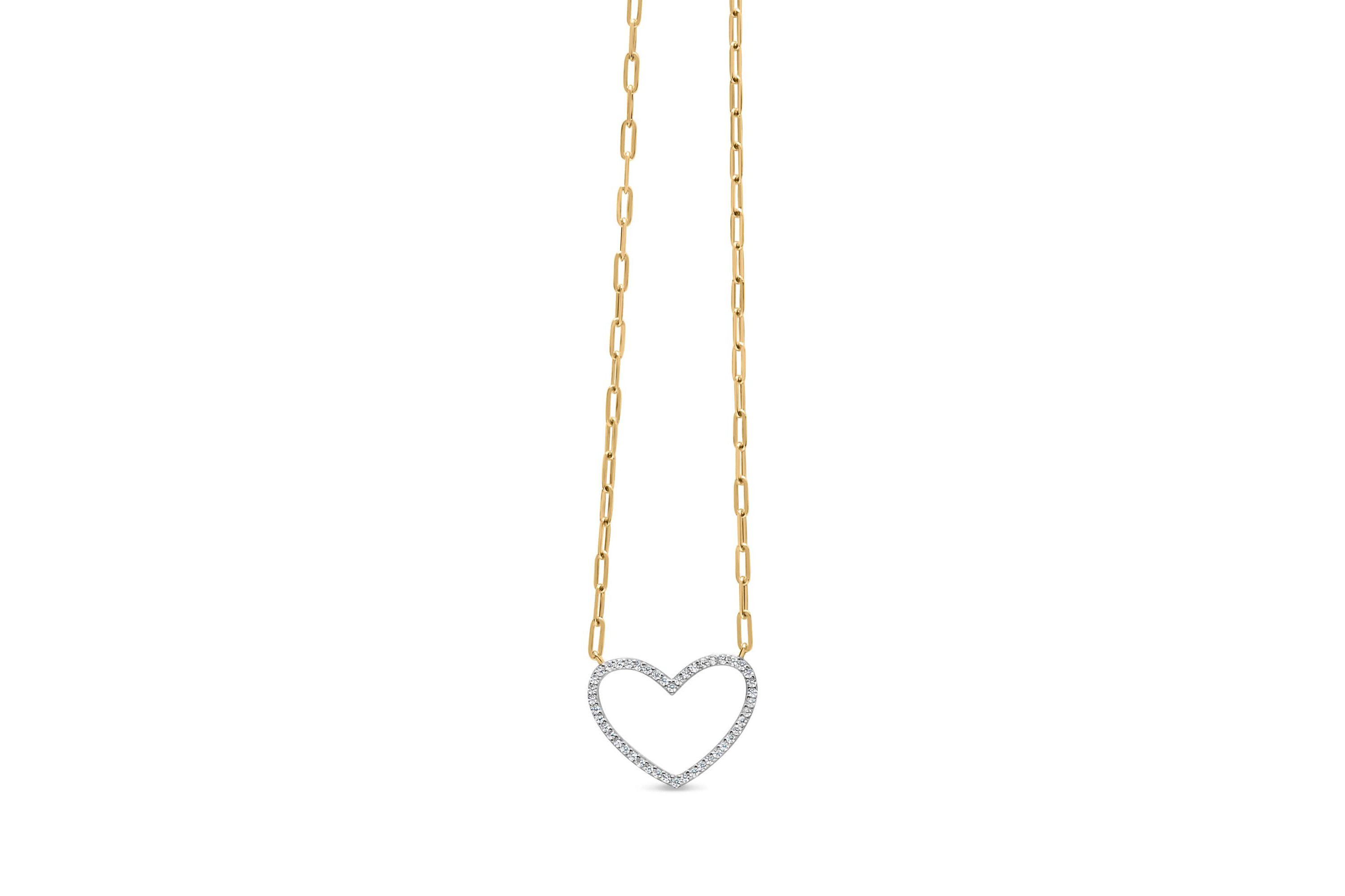 14K Yellow Gold Plated Silver 1/4 Cttw Diamond Heart with Paperclip Chain Necklace