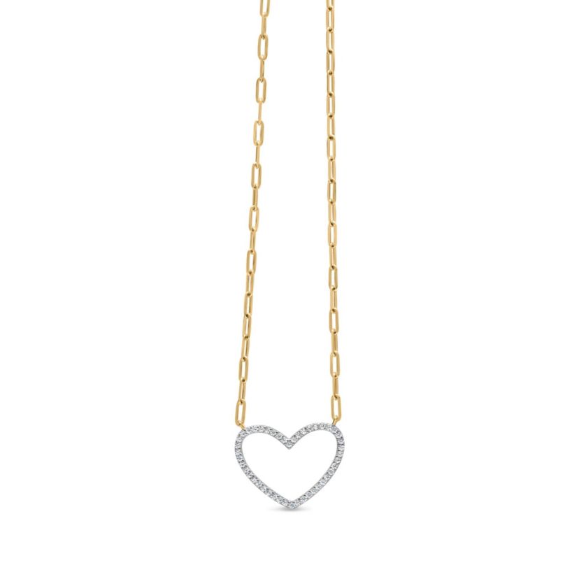 14K Yellow Gold Plated Silver 1/4 Cttw Diamond Heart with Paperclip Chain Necklace