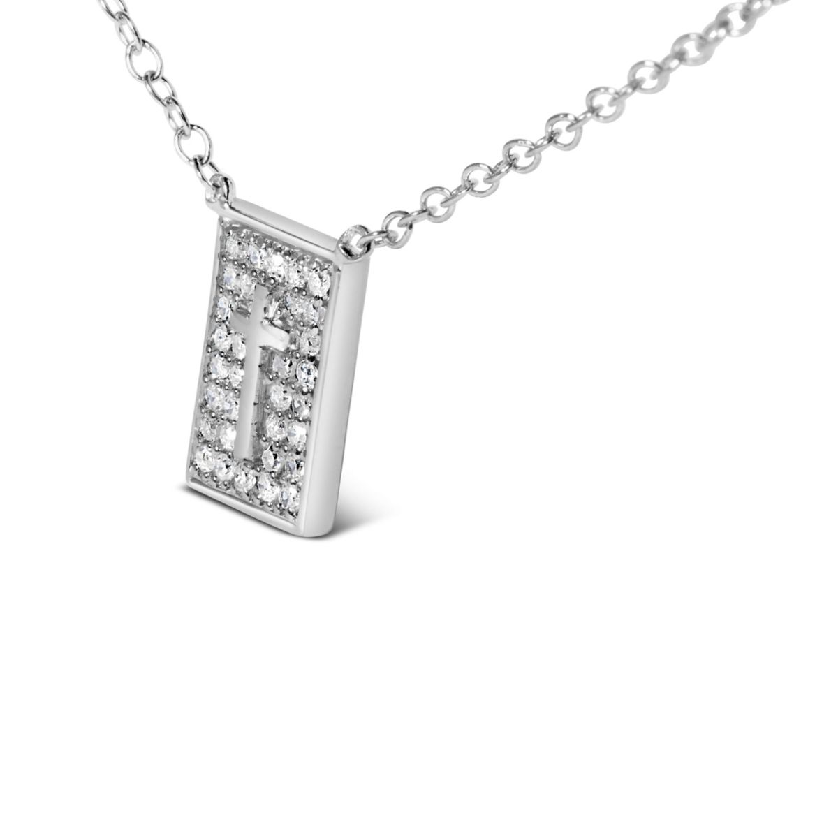 .925 Sterling Silver 1/10 Ctw Diamond Inlaid Cross Dog Tag Pendant Necklace - 18"