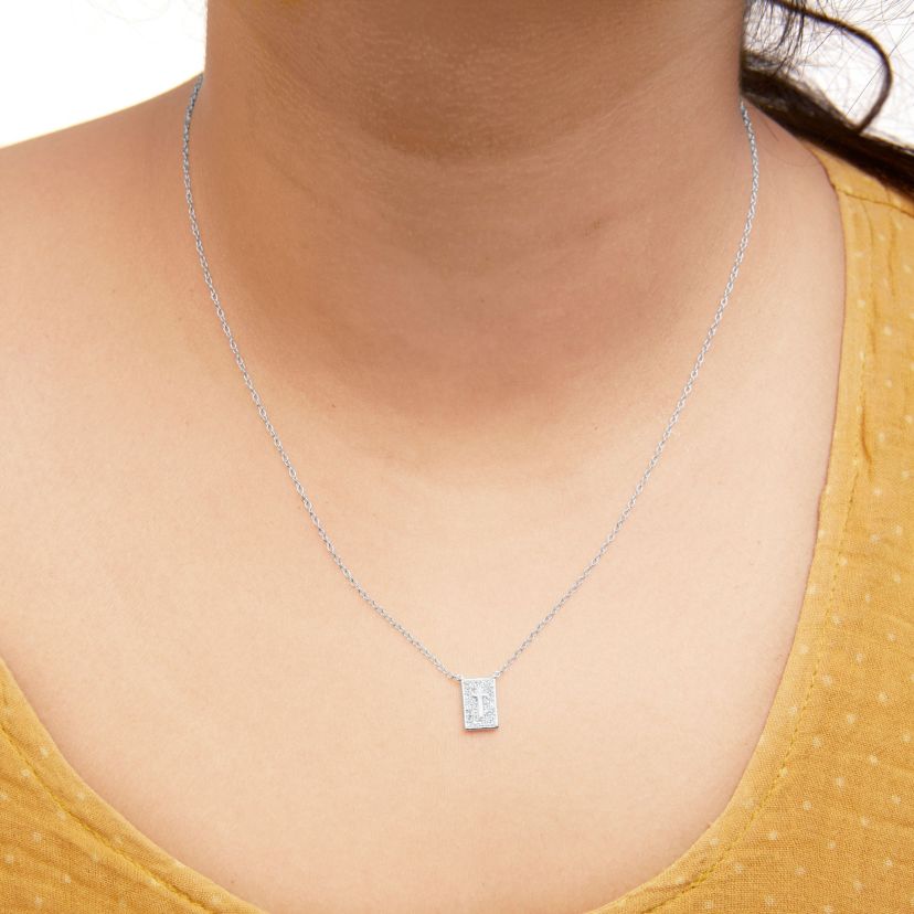 .925 Sterling Silver 1/10 Ctw Diamond Inlaid Cross Dog Tag Pendant Necklace - 18"