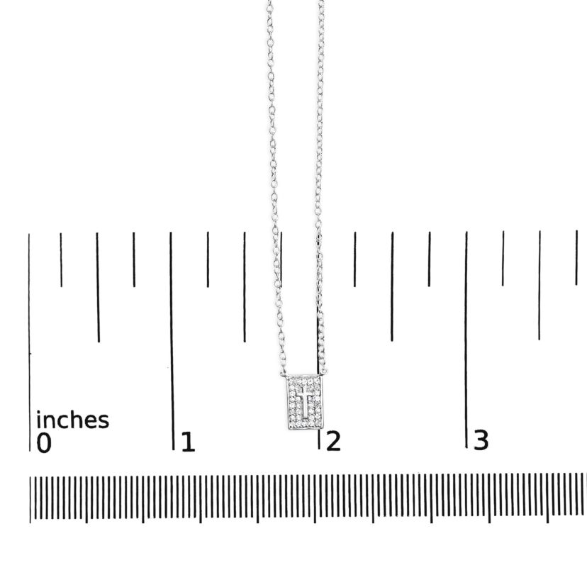 .925 Sterling Silver 1/10 Ctw Diamond Inlaid Cross Dog Tag Pendant Necklace - 18"
