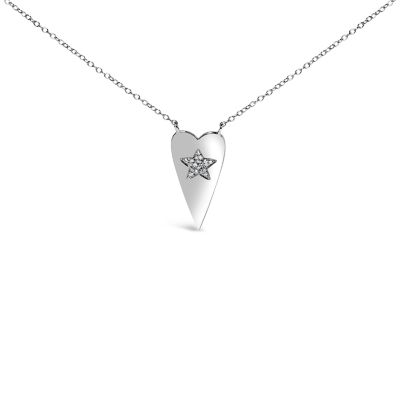 Haus of Brilliance .925 Sterling Silver Diamond Heart with Star Pendant Necklace, 18 in