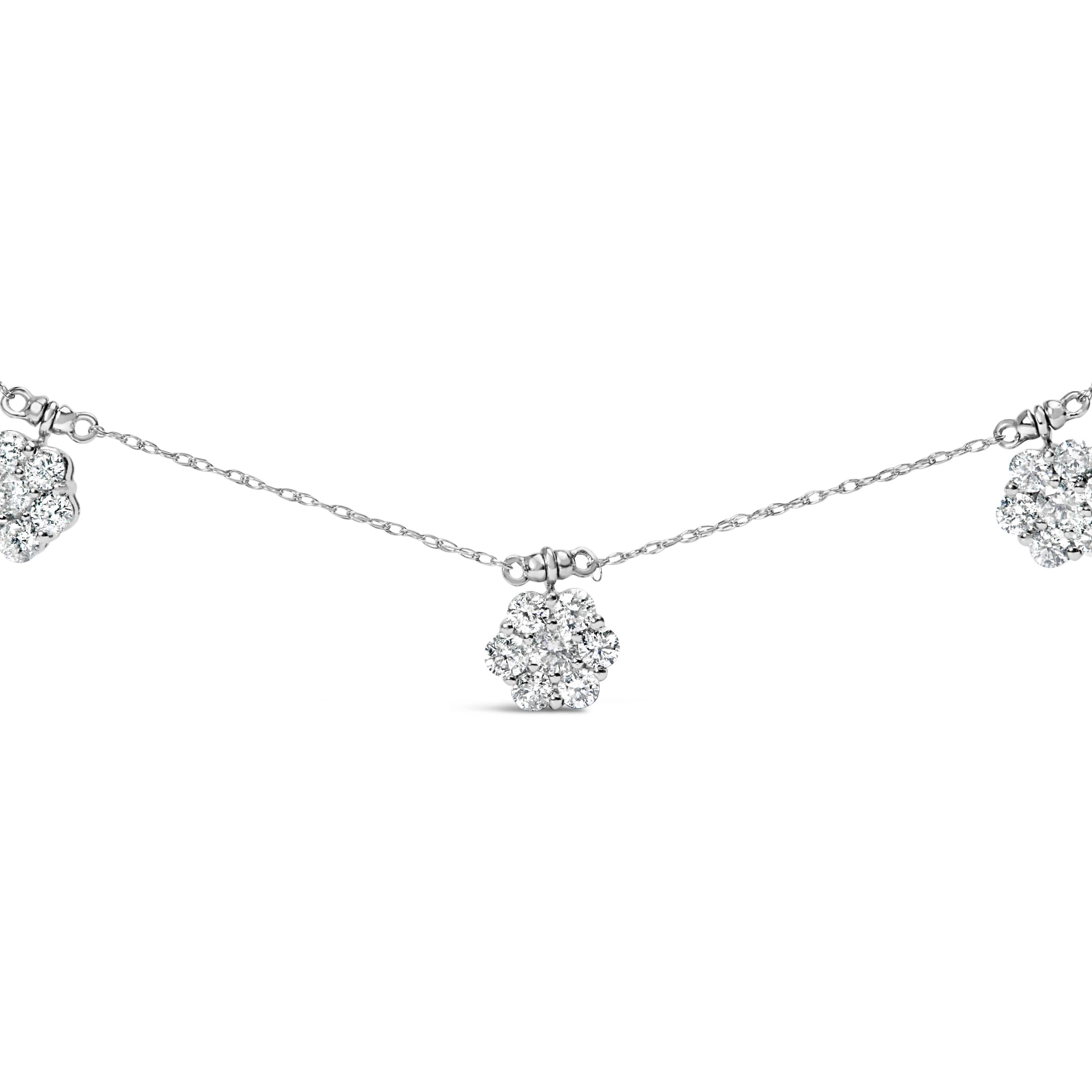 10K White Gold 3.0 Cttw Round-Cut Diamond 7 Stone Cluster Station Necklace - 18"