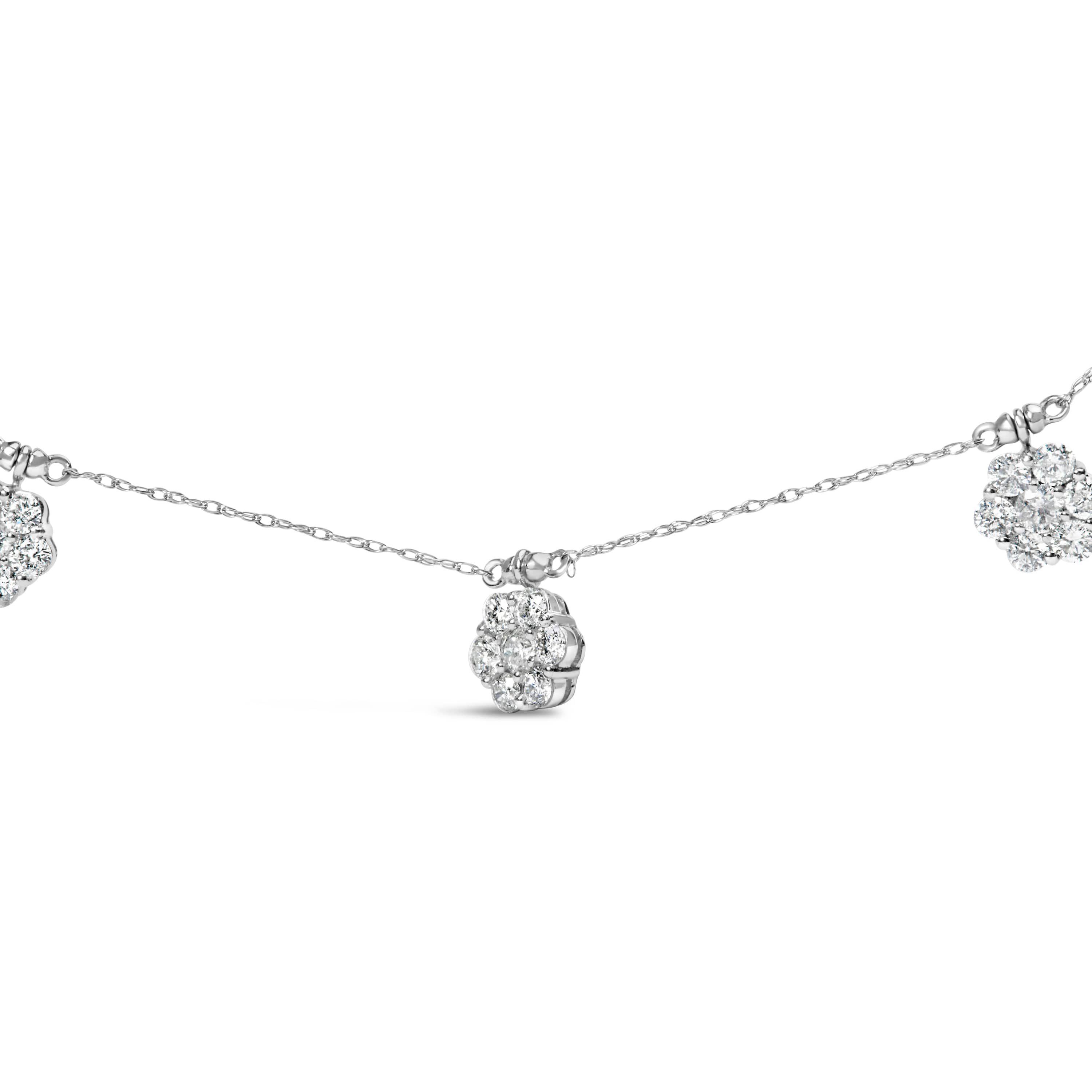 10K White Gold 3.0 Cttw Round-Cut Diamond 7 Stone Cluster Station Necklace - 18"