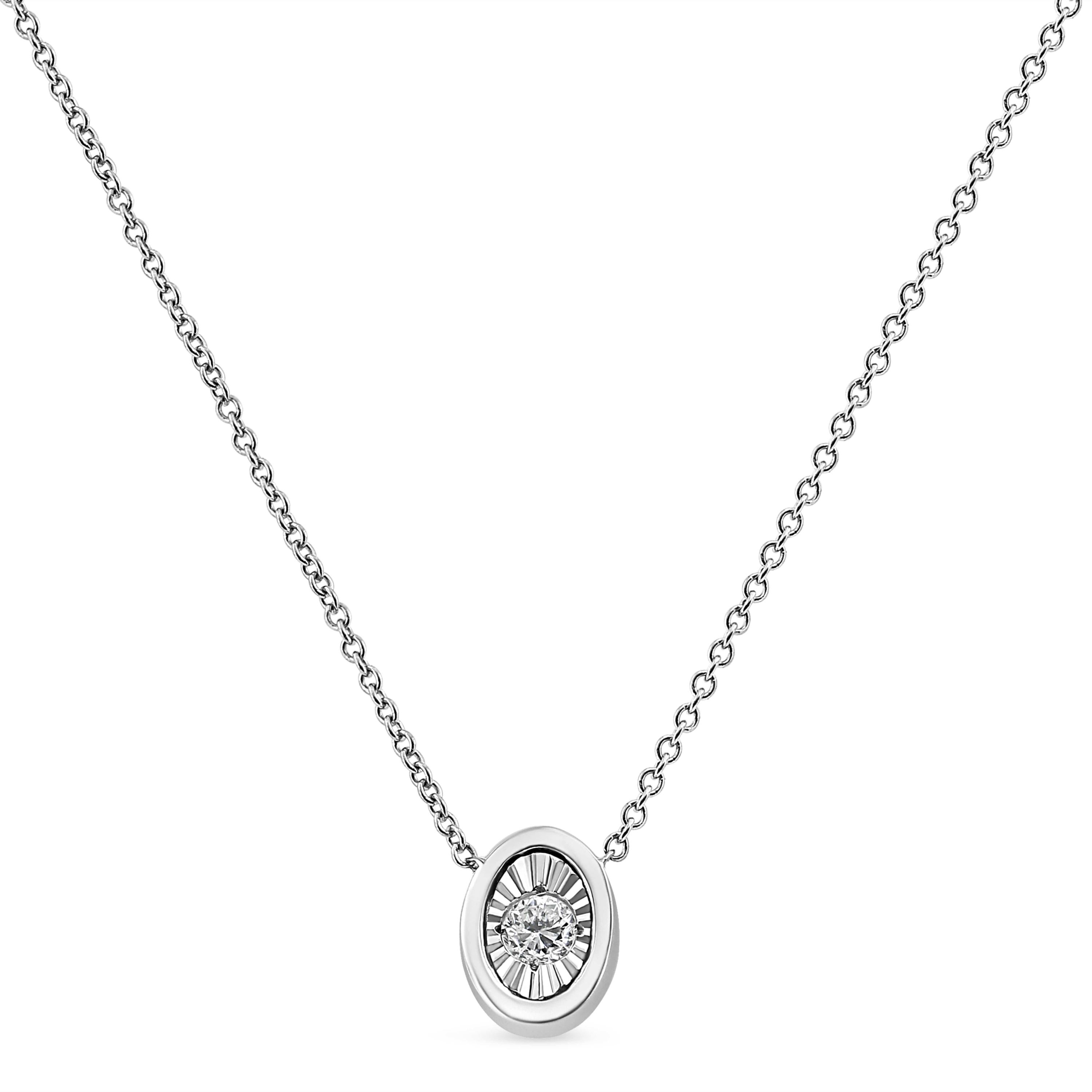 10K White Gold 1/10 Cttw Miracle Set Diamond Oval Shape 18" Pendant Necklace