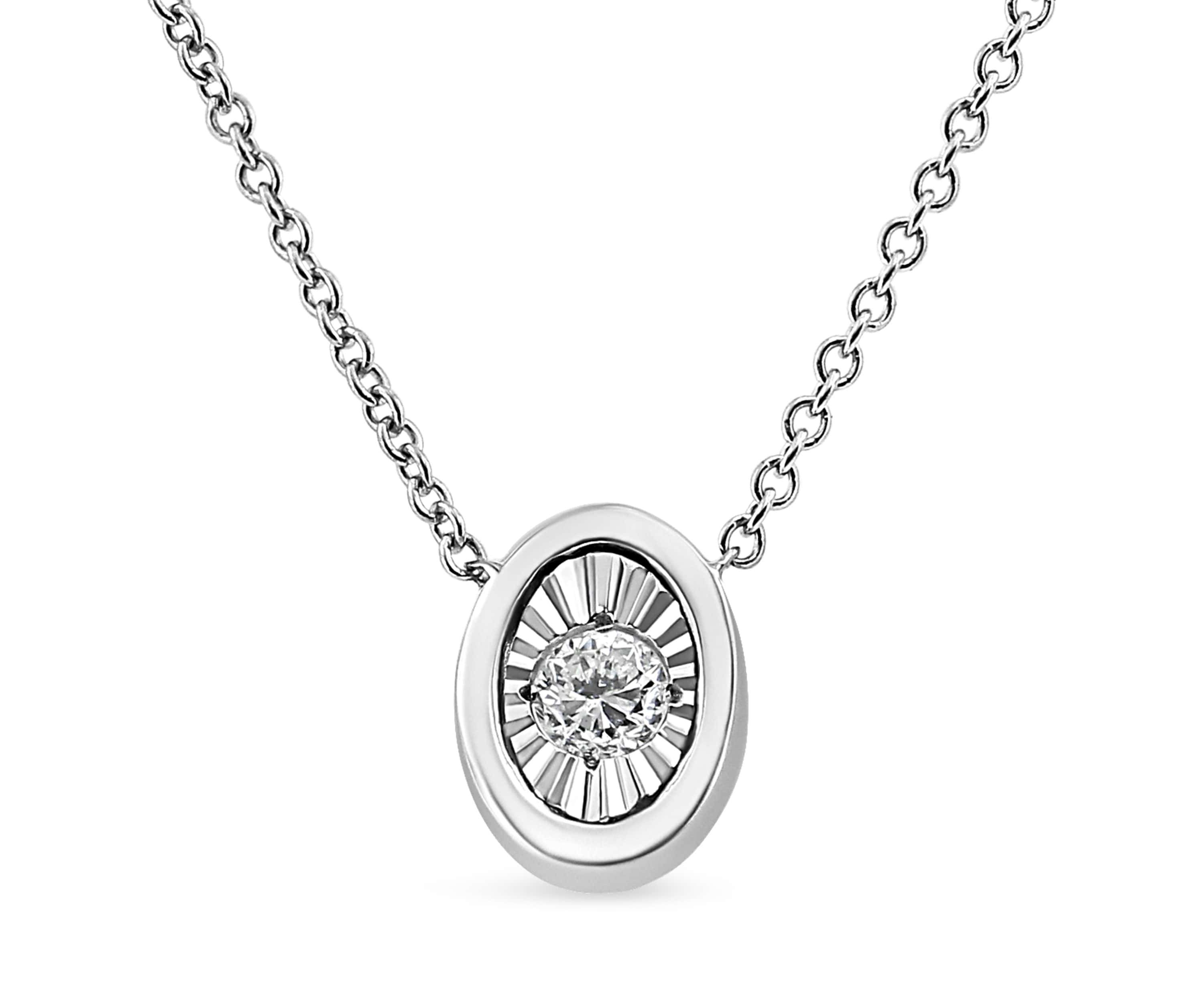 10K White Gold 1/10 Cttw Miracle Set Diamond Oval Shape 18" Pendant Necklace