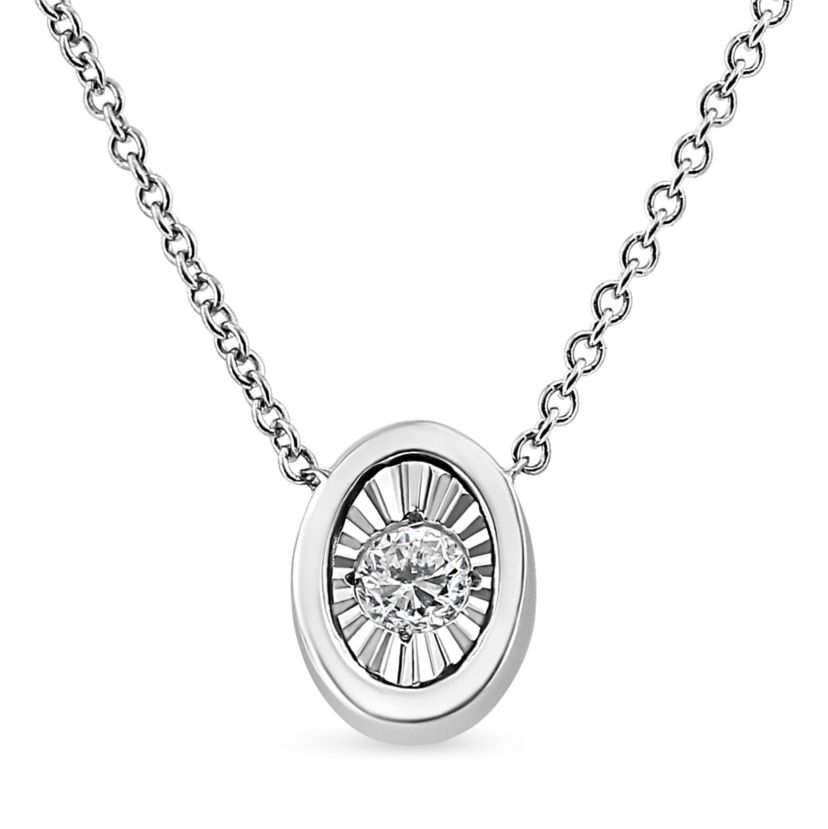 10K White Gold 1/10 Cttw Miracle Set Diamond Oval Shape 18" Pendant Necklace