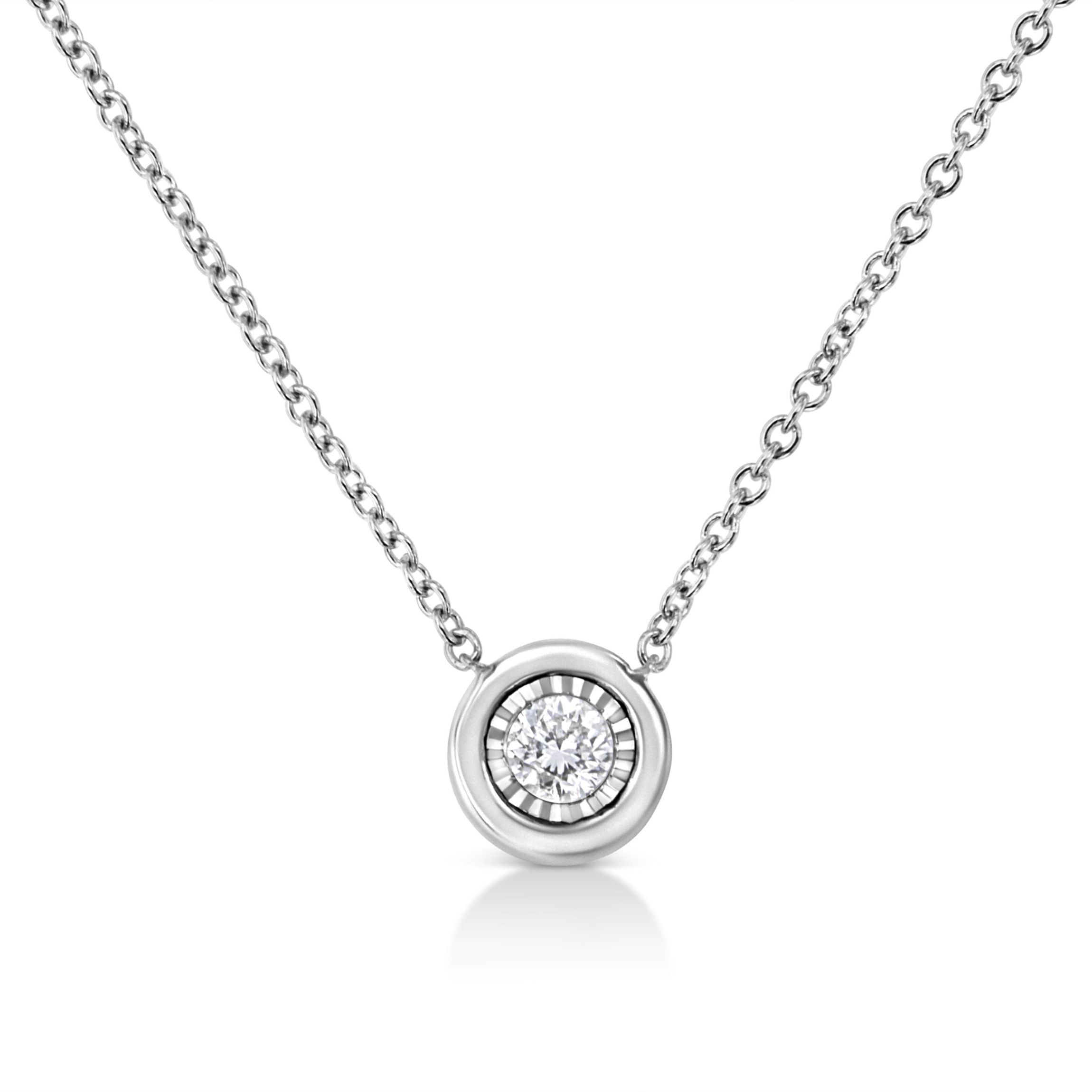 10K White Gold 1/10 Cttw Miracle Set Diamond Round Shape 18" Pendant Necklace