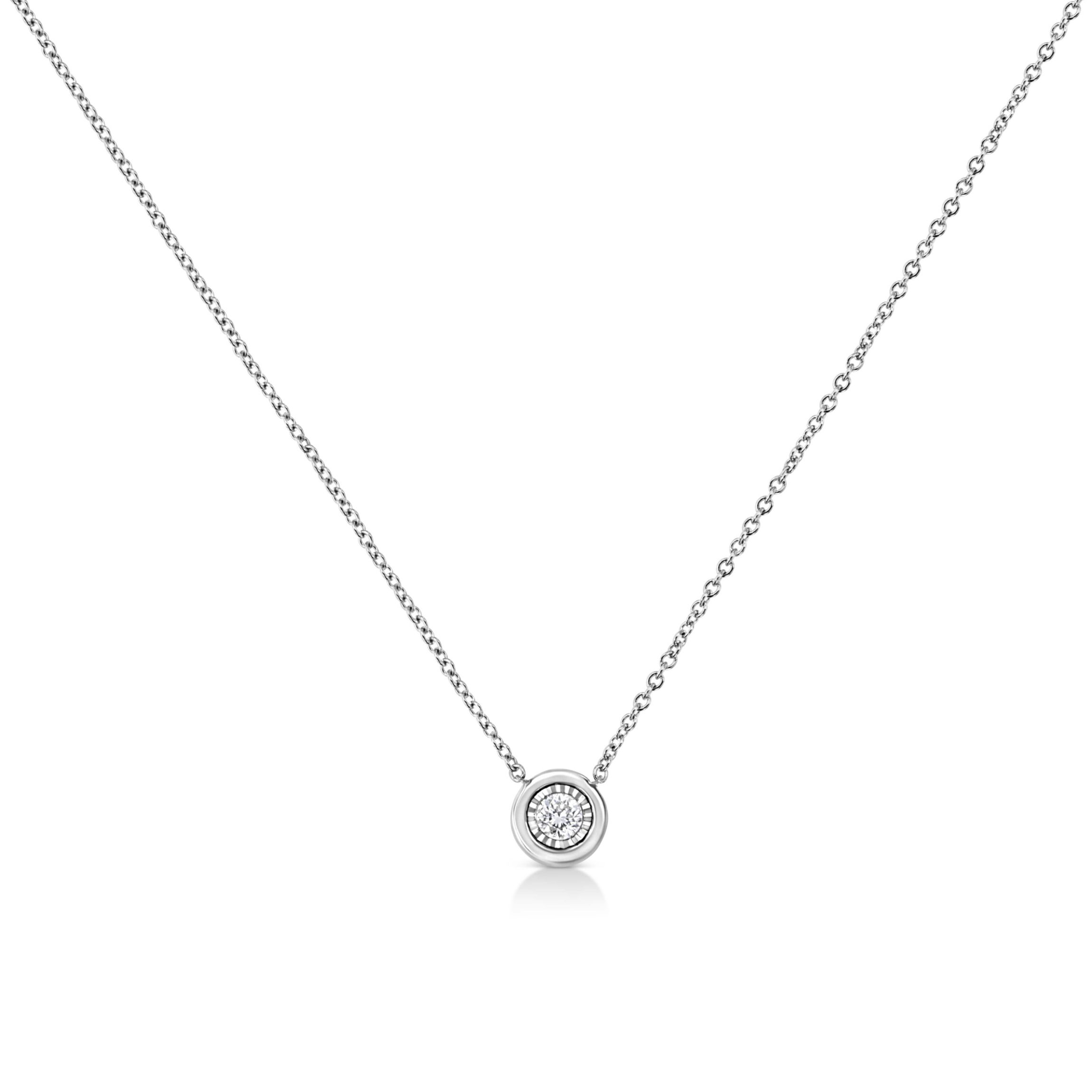 10K White Gold 1/10 Cttw Miracle Set Diamond Round Shape 18" Pendant Necklace