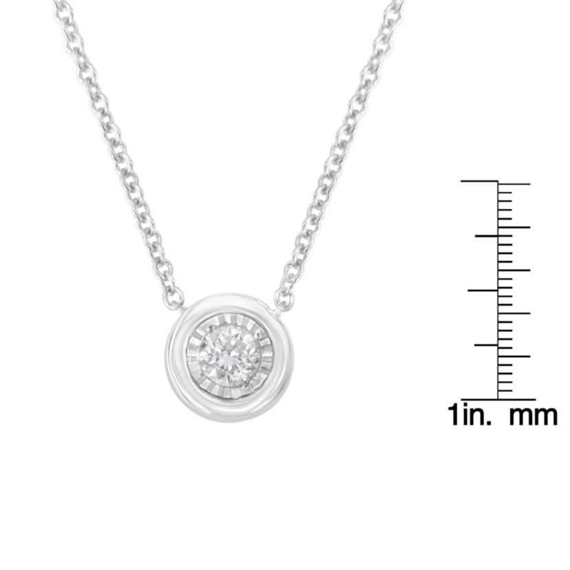 10K White Gold 1/10 Cttw Miracle Set Diamond Round Shape 18" Pendant Necklace