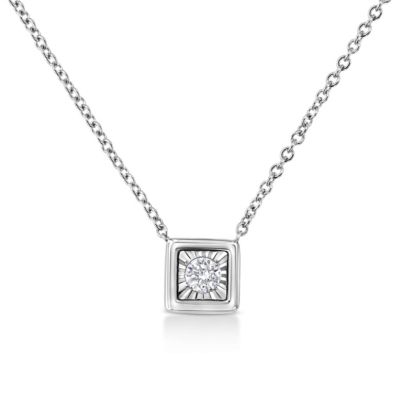 Haus of Brilliance 10K White Gold 1/10 Cttw Miracle Set Diamond Square Shape 18" Pendant Necklace