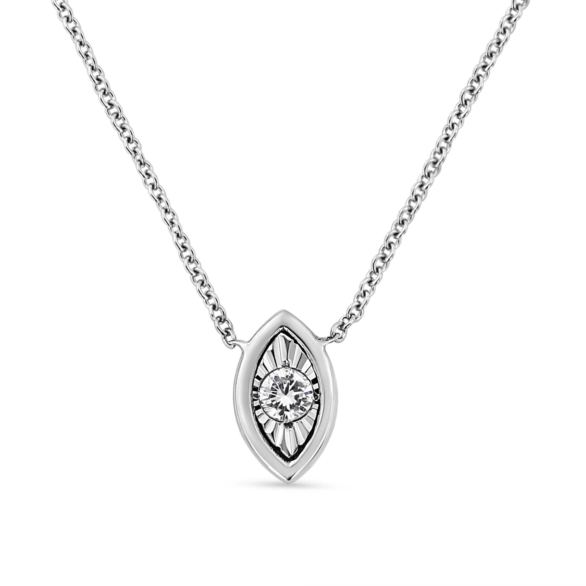 10K White Gold 1/10 Cttw Miracle Set Diamond Marquise Shape 18" Pendant Necklace