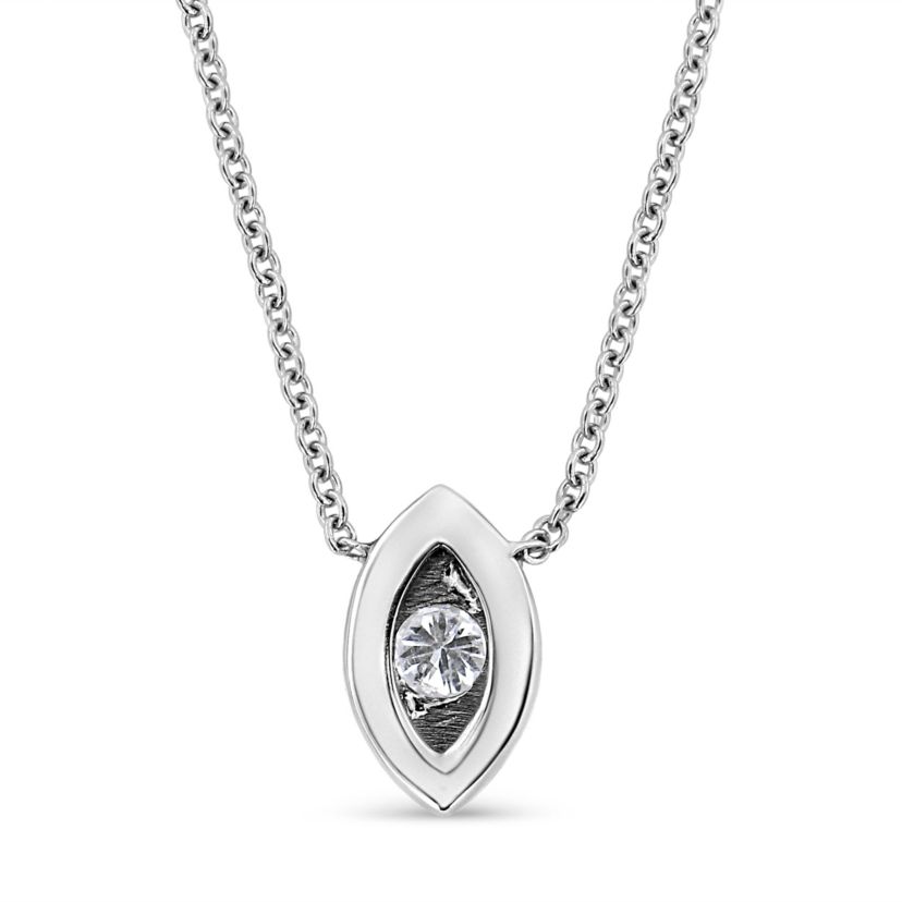 10K White Gold 1/10 Cttw Miracle Set Diamond Marquise Shape 18" Pendant Necklace