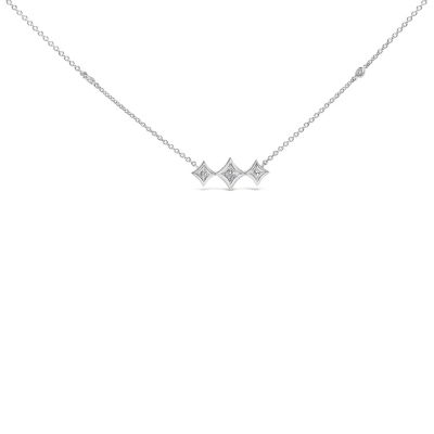 Haus of Brilliance 10K White Gold Bezel Set Diamond 3 Stone Kite Shape and Station Necklace, 18 in