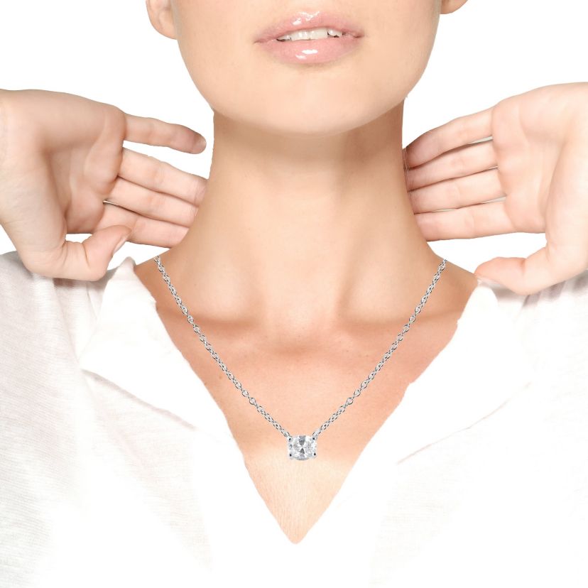 14K White Gold 1/5 Cttw Oval Shape Solitaire Diamond East West 18" Pendant Necklace