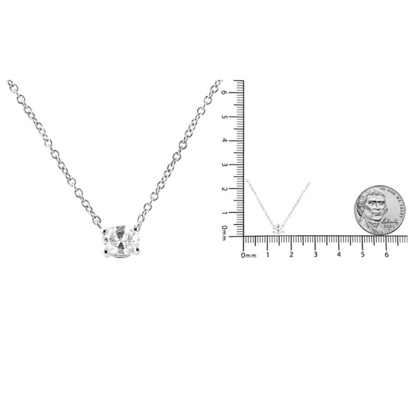 14K White Gold 1/5 Cttw Oval Shape Solitaire Diamond East West 18" Pendant Necklace