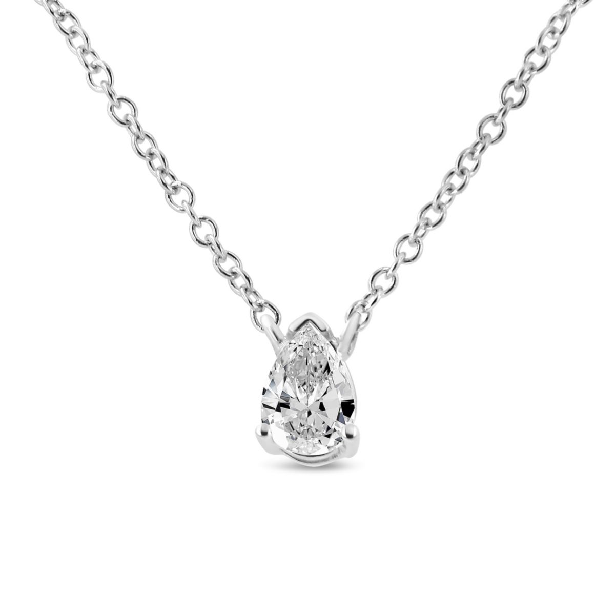 14K White Gold 1/5 Cttw Pear Shape Solitaire Diamond 18" Pendant Necklace