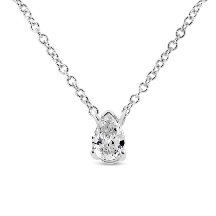 14K White Gold 1/5 Cttw Pear Shape Solitaire Diamond 18" Pendant Necklace
