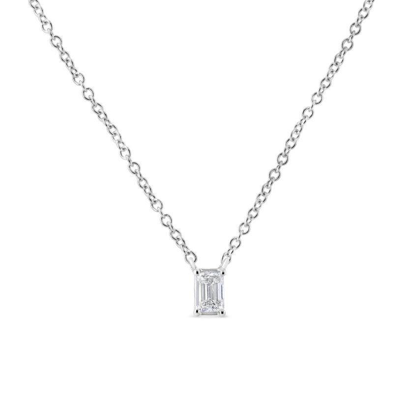 14K White Gold 1/3 Cttw Emerald Shape Solitaire Diamond 18" Pendant Necklace