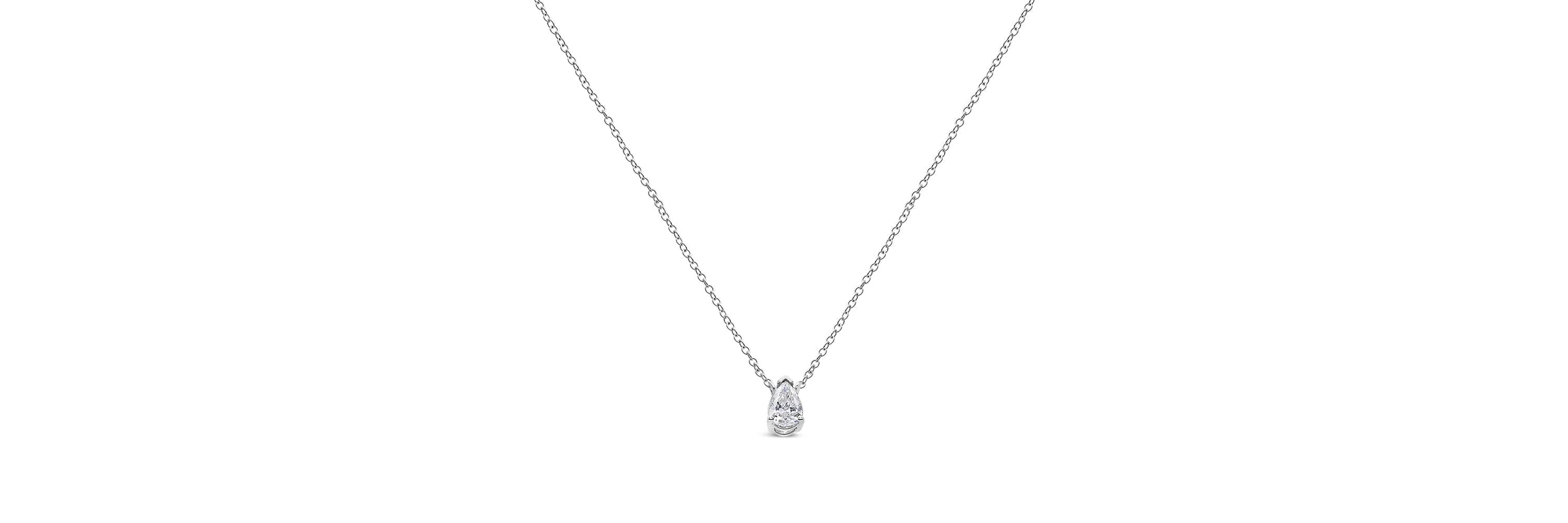 14K White Gold 1/3 Cttw Pear Shape Solitaire Diamond 18" Pendant Necklace