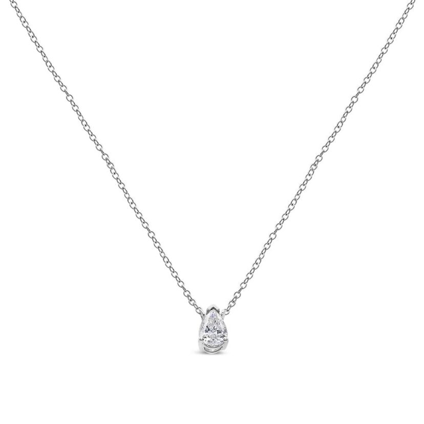 14K White Gold 1/3 Cttw Pear Shape Solitaire Diamond 18" Pendant Necklace