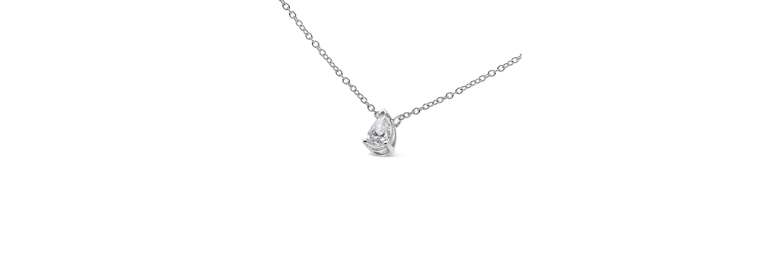 14K White Gold 1/3 Cttw Pear Shape Solitaire Diamond 18" Pendant Necklace