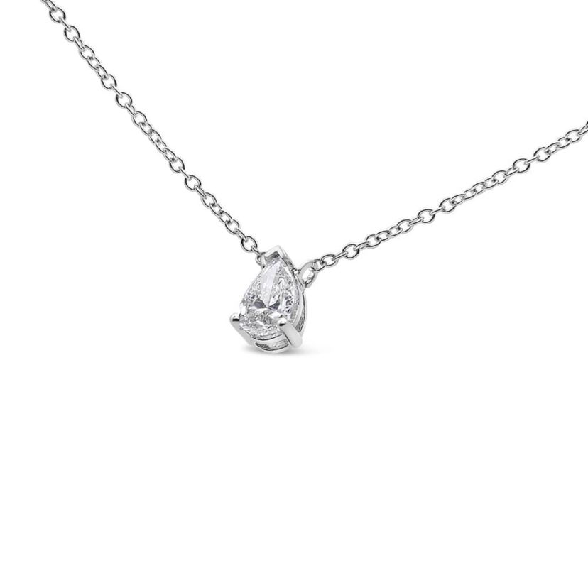 14K White Gold 1/3 Cttw Pear Shape Solitaire Diamond 18" Pendant Necklace