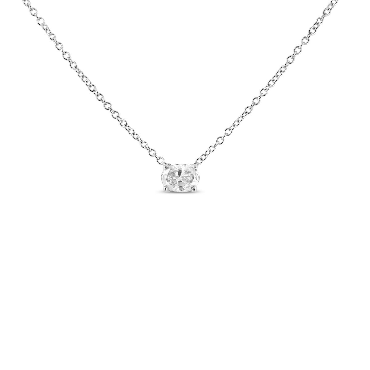 Lab Created 14K White Gold 3/8 Cttw Lab Grown Oval Solitaire Diamond East West Pendant Necklace
