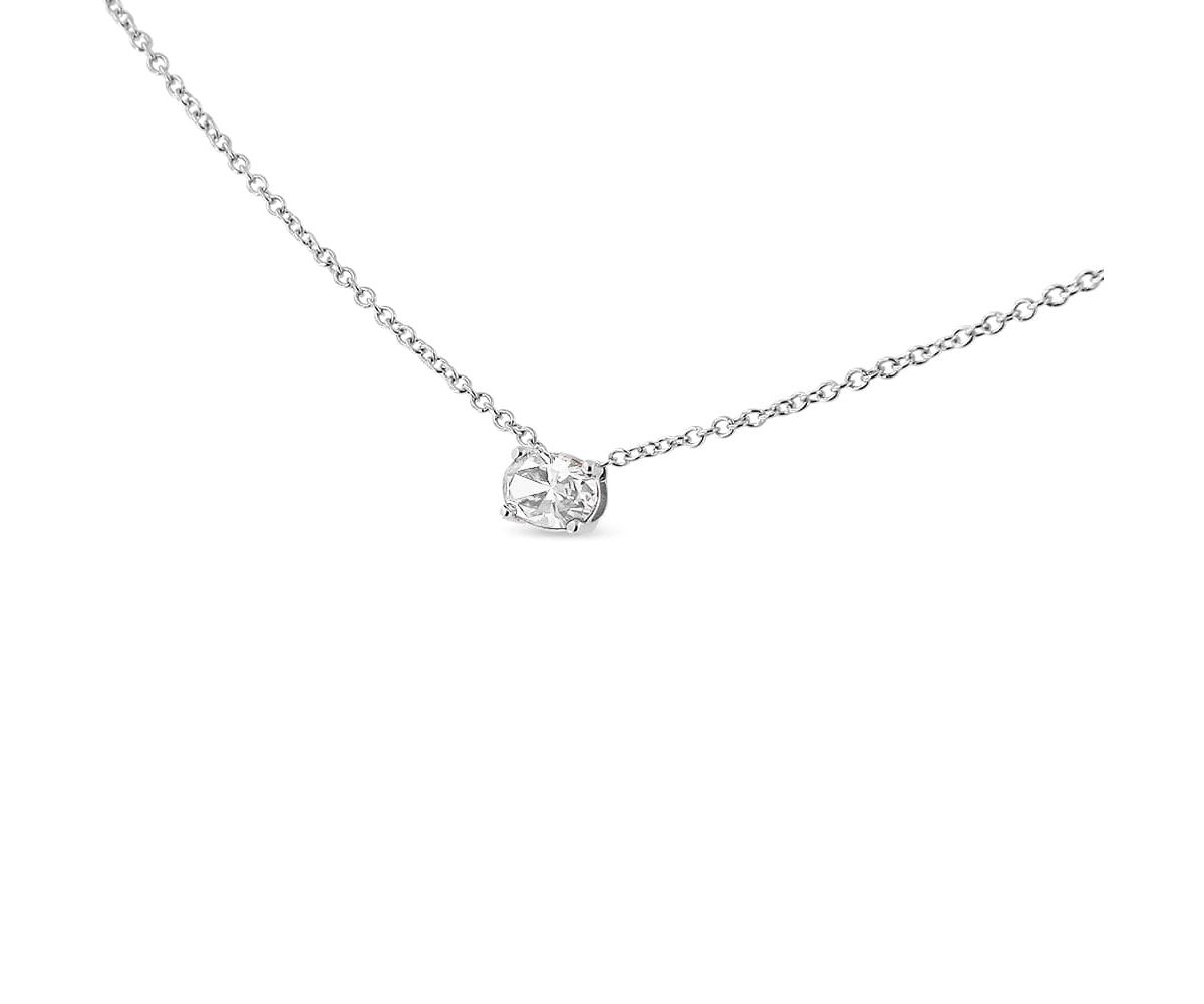 Lab Created 14K White Gold 3/8 Cttw Lab Grown Oval Solitaire Diamond East West Pendant Necklace